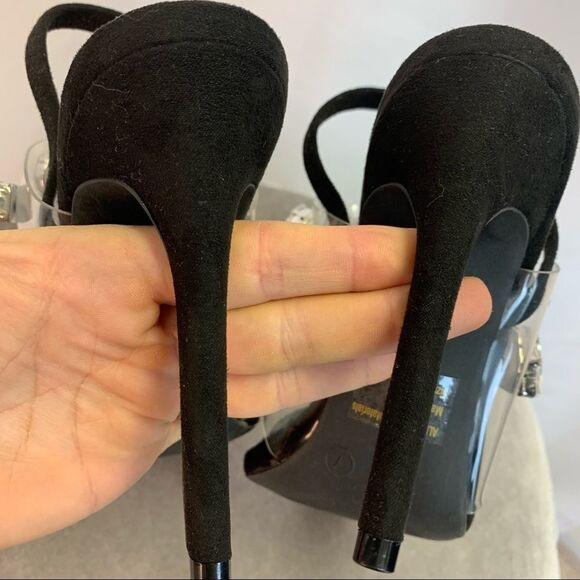 Wild Diva NWOB Black clear plastic Rhinestone Embellished sling back high heel 7 - Picture 6 of 7